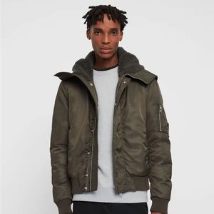 All Saints Lowdes Olive Bomber Jacket (Size L, fits true to size)